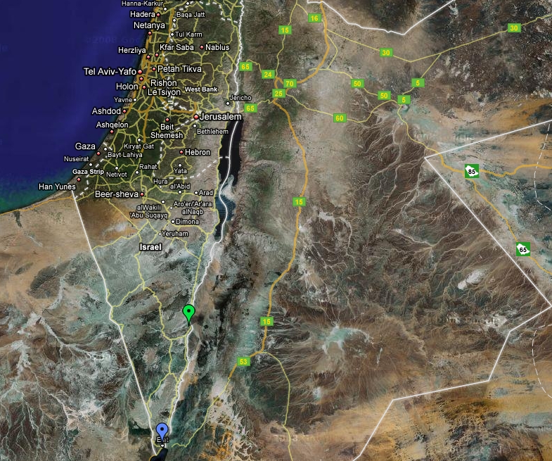 Google Earth view of Param (green marker) and Kadesh (blue marker)- Psalm11918.org